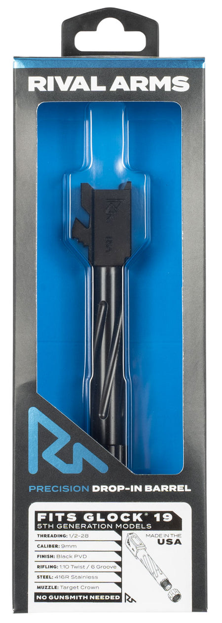 Rival Arms RA20G204A 9mm Luger 4.02" Match-Grade V1 Drop-In Barrel Black PVD Threaded for Glock 19 Gen5