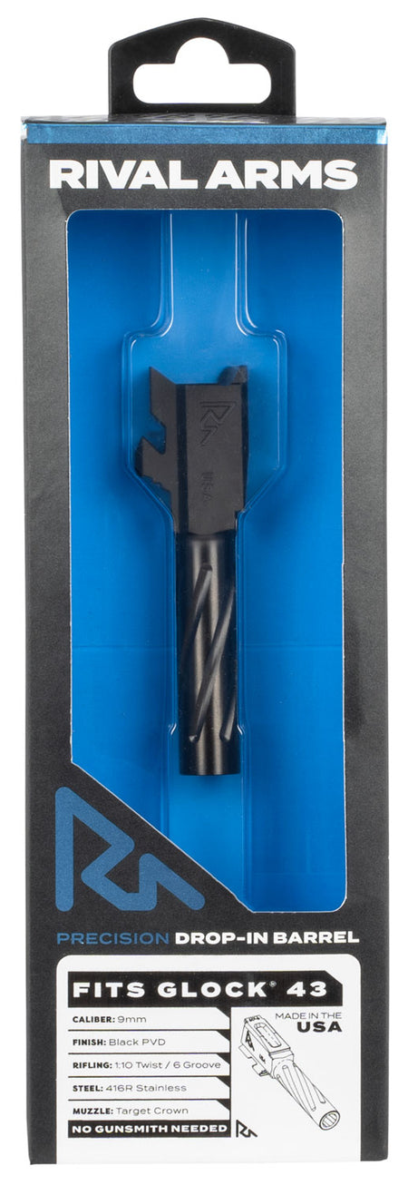 Rival Arms RA20G301A 9mm Luger 3.41" Match-Grade V1 Drop-In Barrel Black PVD for Glock 43