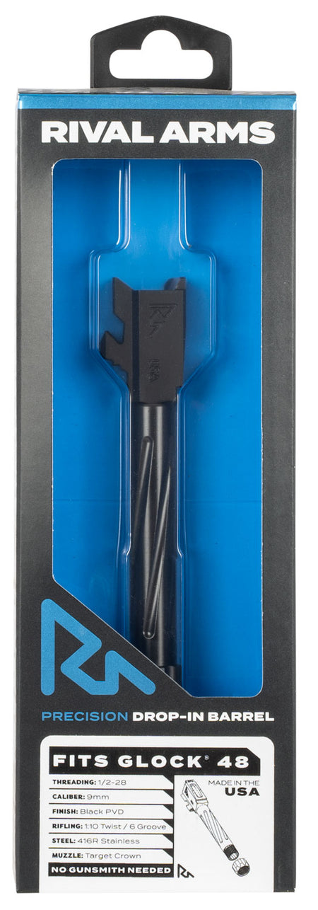 Rival Arms RA20G802A 9mm Luger 4.17" Match-Grade V1 Drop-In Barrel Black PVD Threaded for Glock 48