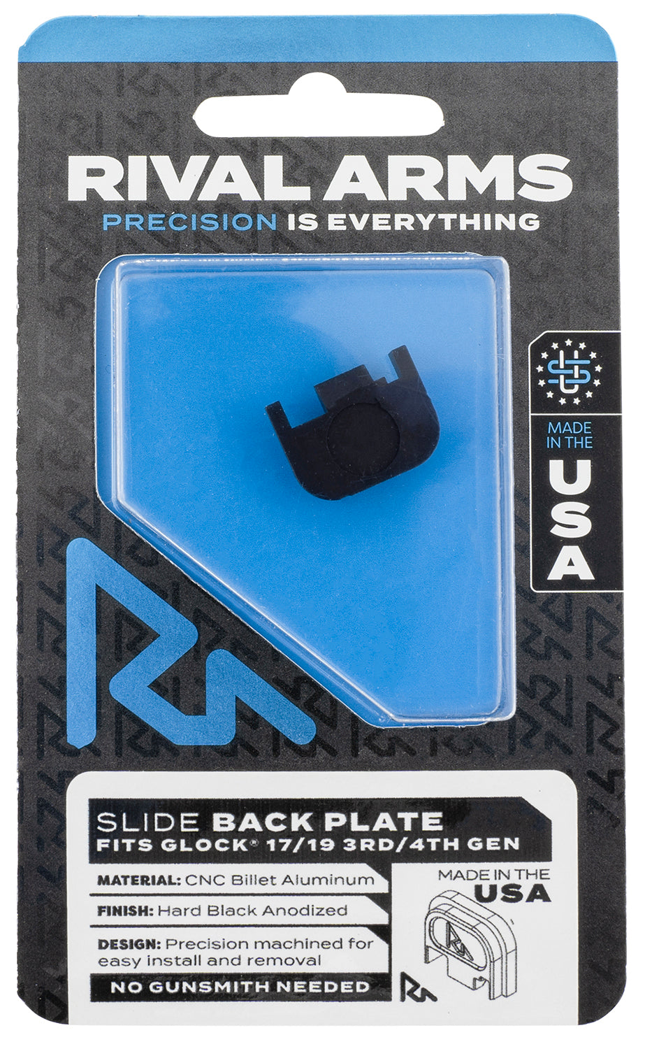 Rival Arms Glock 17/19 Gen3-4 Double Stack Slide Back Cover Plate Black Anodized Aluminum (RA43G001A)