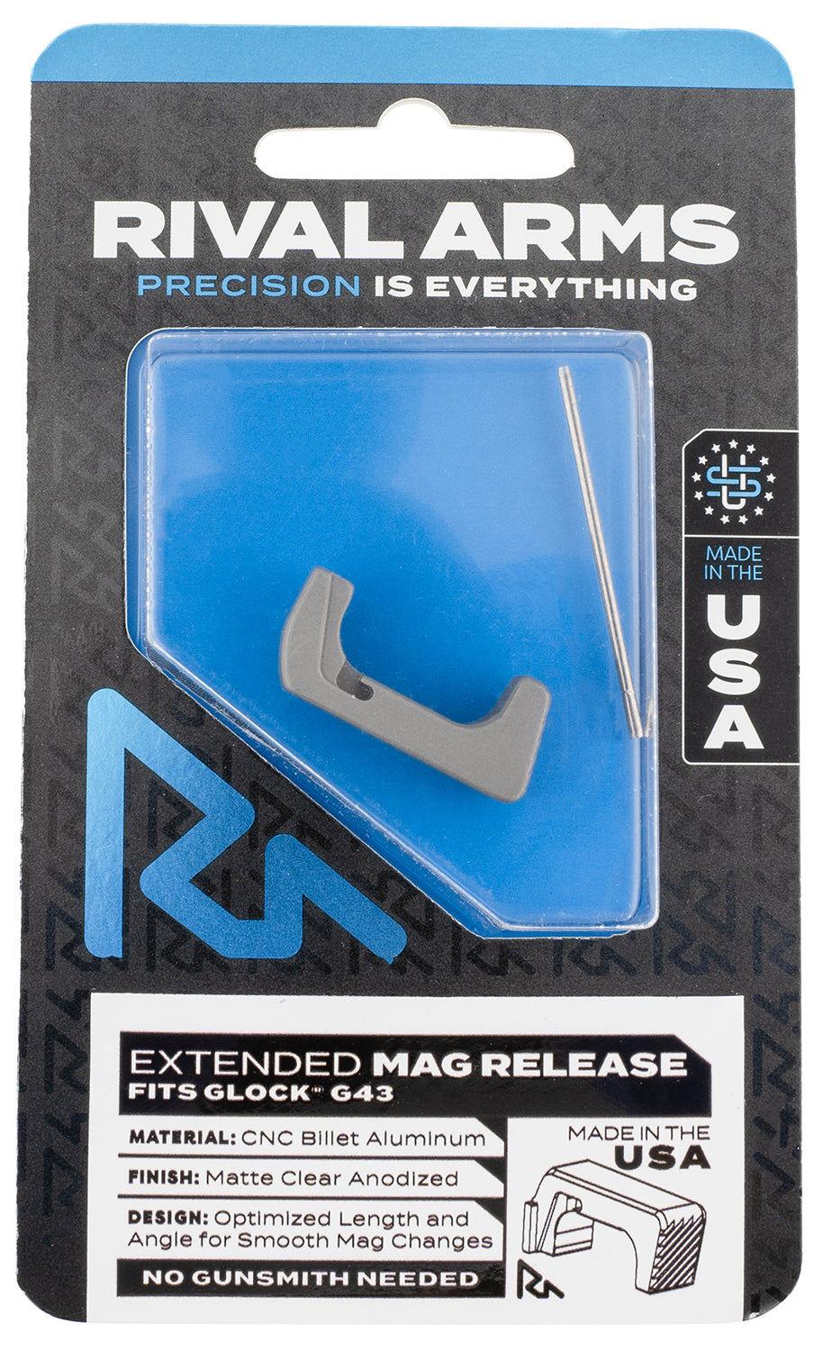 Rival Arms Glock 43 Extended Magazine Release Silver Aluminum (RA72G003D)