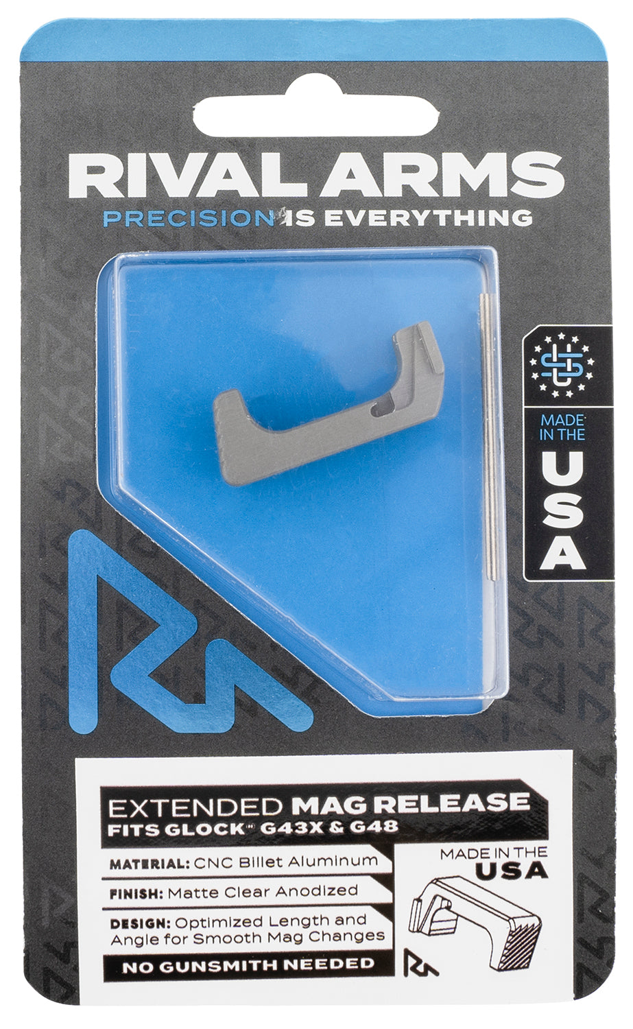 Rival Arms Glock 43X 48 Extended Magazine Release Silver Aluminum (RA72G004D)