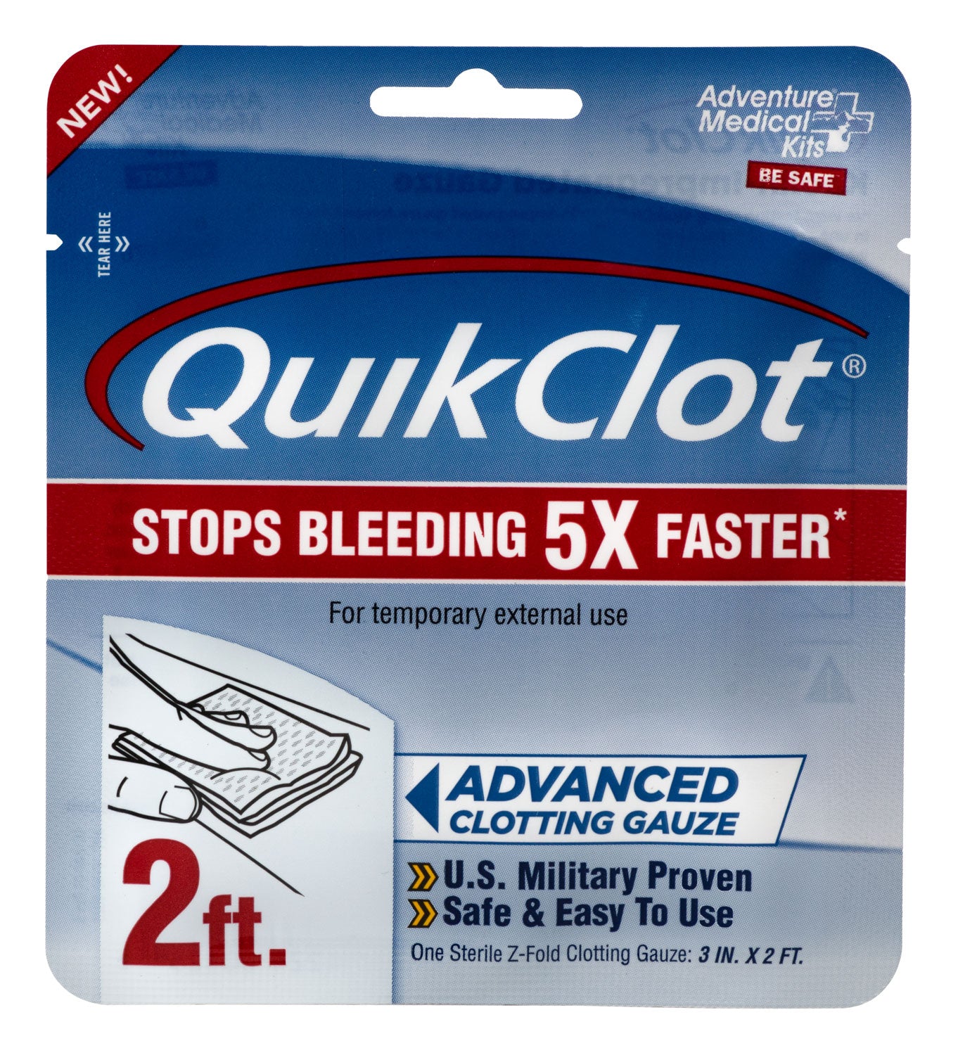Adventure Medical Kits 50200025 QuikClot Kaolin Clotting Gauze White 3" x 24"