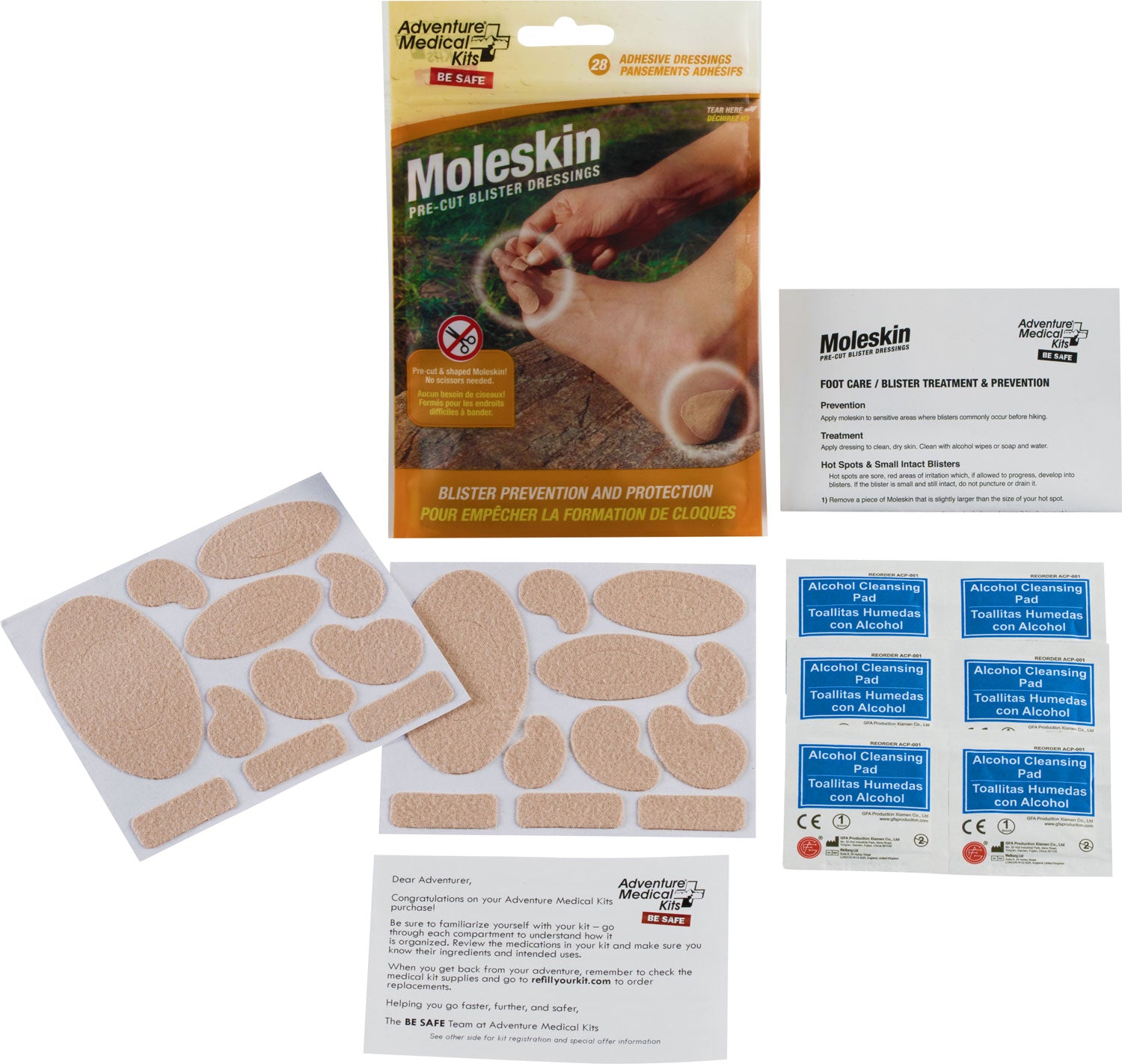Adventure Medical Kits 01550400 Moleskin Brown 22 Precut Shapes Blister Prevention