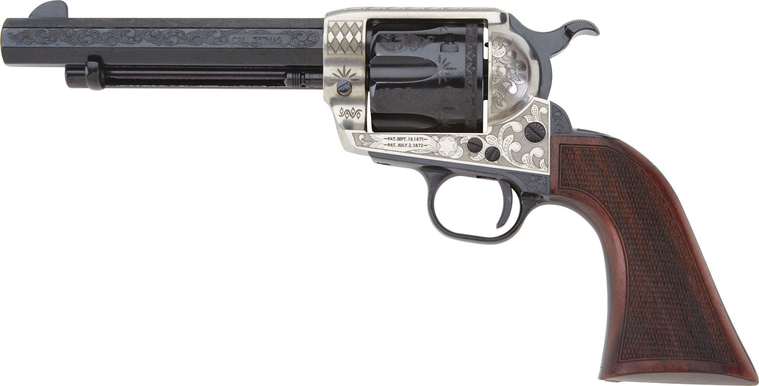 Pietta GW45ALO512NMCW 1873 GW2 Deluxe Alchimista III 45 Colt (LC) 6rd 5.50" Overall Blued Engraved Steel with Checkered Walnut Army Grip