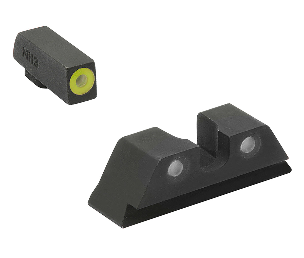 Meprolight Hyper-Bright Fixed Day/Night Sight Green Tritium Yellow Outline Front Glock 17/19/22