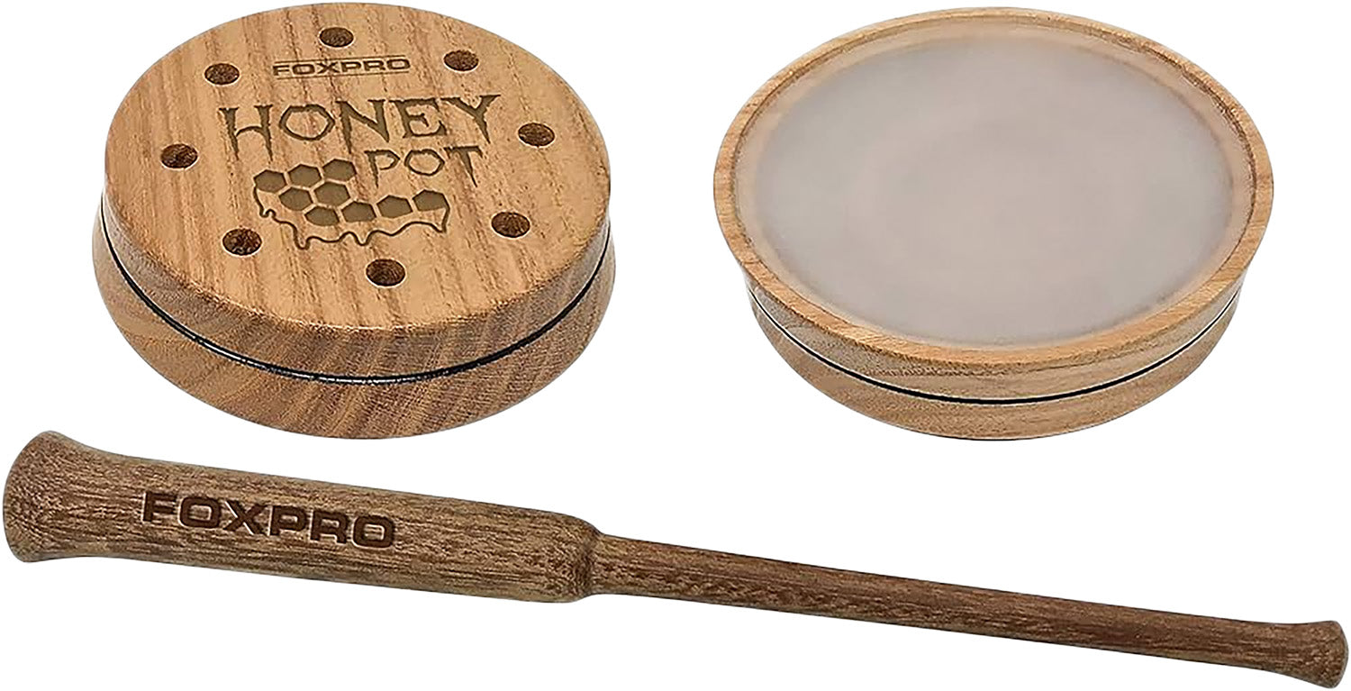 FOXPRO Honey Pot Crystal Tone Board Turkey Friction Call, Natural Wood