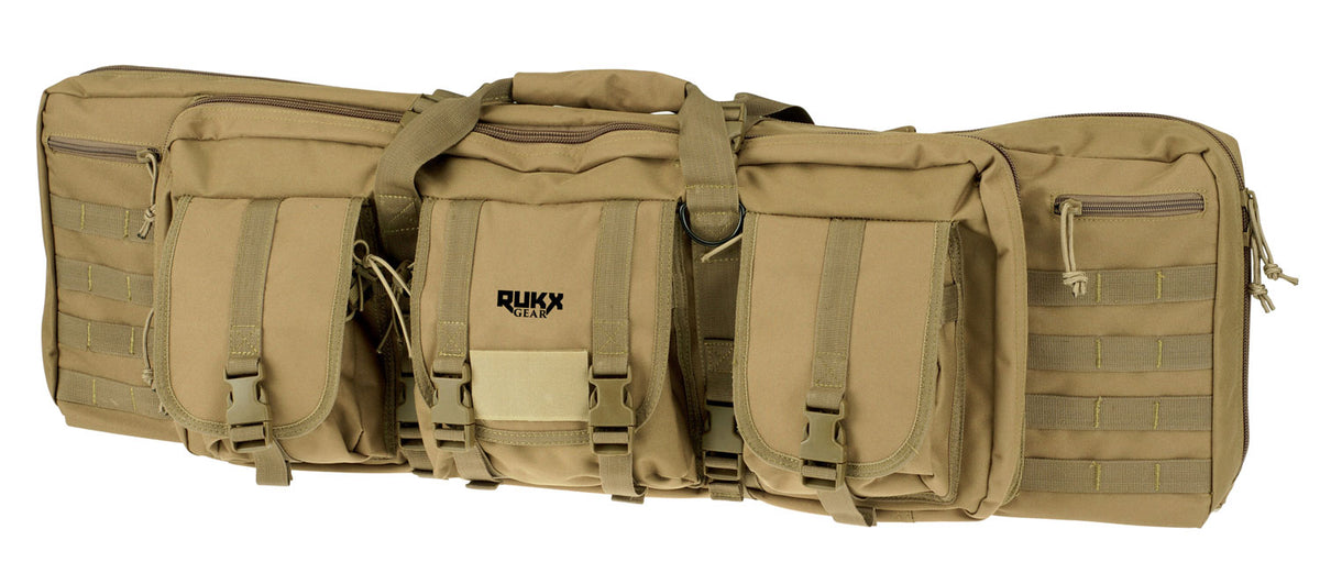 Rukx Gear ATICT42DBT Tactical Double Gun Backpack Case 42" Tan Water Resistant Holds 2 Rifles