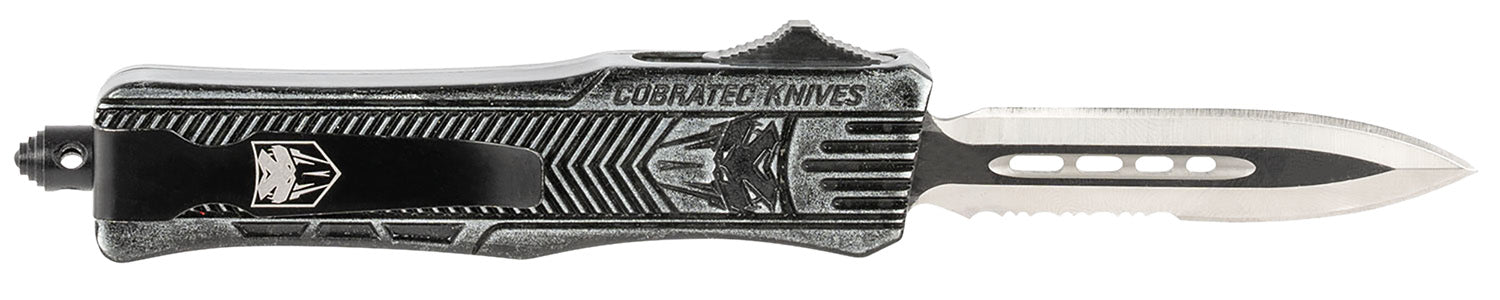 CobraTec CTK-1 Small OTF 2.75" Dagger Partially Serrated D2 Steel Blade Stonewashed Aluminum Handle Includes Glass Breaker