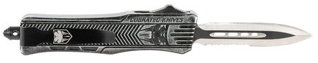 CobraTec CTK-1 Small OTF 2.75" Dagger Partially Serrated D2 Steel Blade Stonewashed Aluminum Handle Includes Glass Breaker