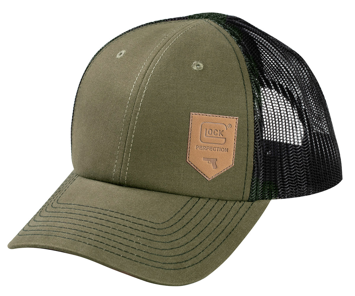 Glock AP95883 Olive/Black Mesh Chino Hat - Leather-Like Glock Shield Patch