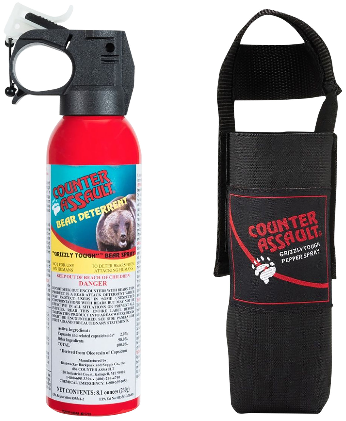Counter Assault 15067025 Bear Deterrent 8.1 oz 32ft 7-Second Spray Includes Nylon Holster