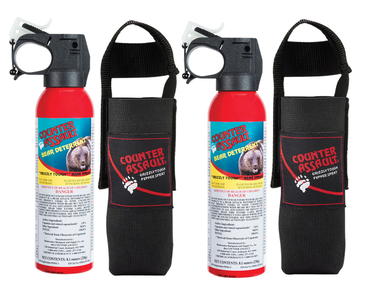 Counter Assault 15067015 Bear Spray 2x 8.10 oz Capsaicin 32 ft Range with 2 Holsters