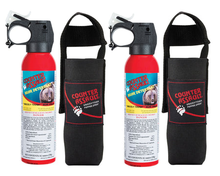 Counter Assault 15067015 Bear Spray 2x 8.10 oz Capsaicin 32 ft Range with 2 Holsters