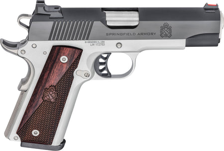 Springfield Armory PX9118L 1911 Ronin 45 ACP 8+1, 4.25" Stainless Match Grade Steel Barrel, Salt Blued Serrated Carbon Steel Slide, Satin Cerakote Aluminum Frame w/Beavertail, Crossed Cannon Wood Grip