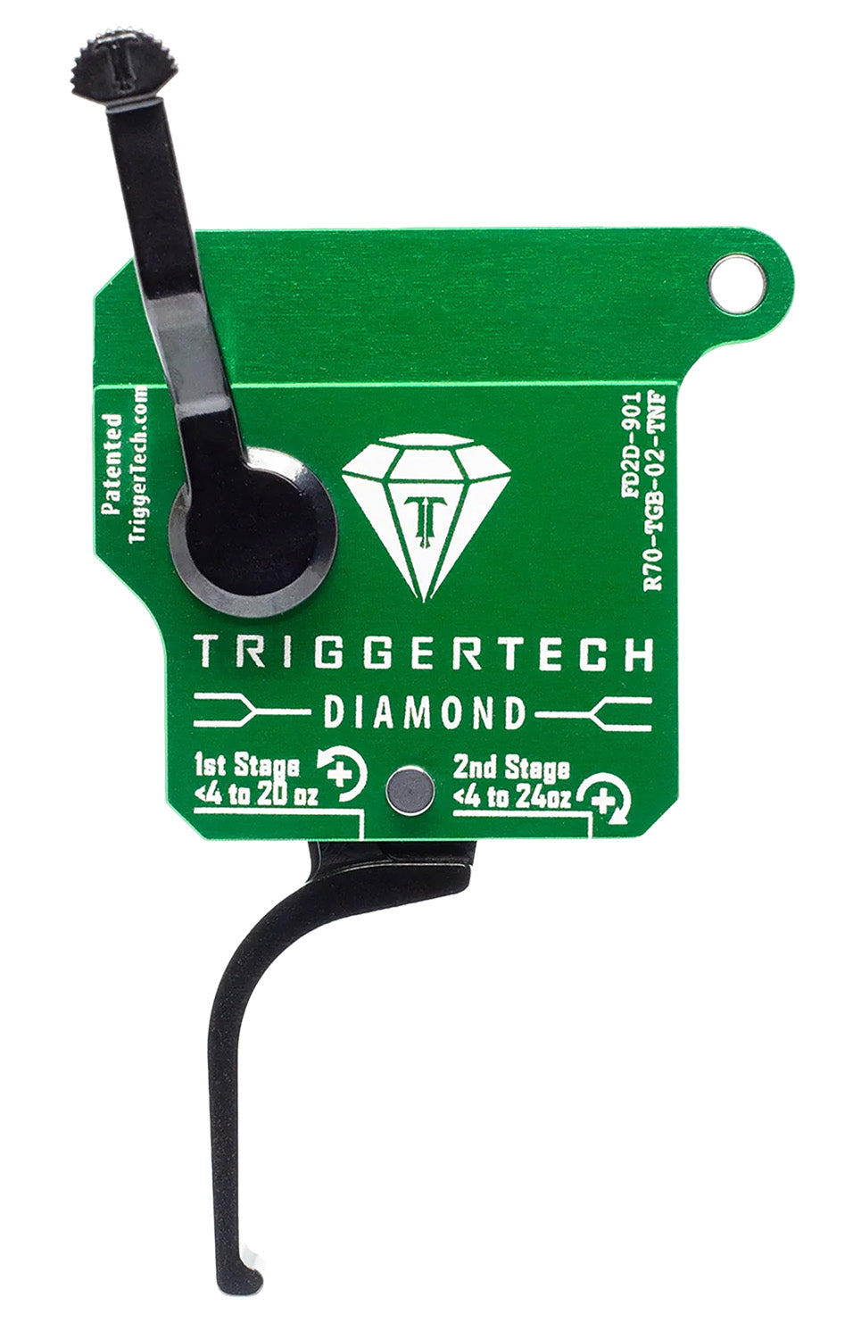 TriggerTech Remington 700 Right Diamond Two-Stage Flat Trigger Green/Black Finish, 0.50-2.80 lb Draw Weight