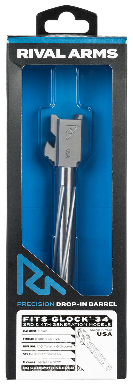 Rival Arms RA20G701D 9mm Luger 5.31" Match-Grade V1 Drop-In Barrel Stainless PVD for Glock 34 Gen3-4