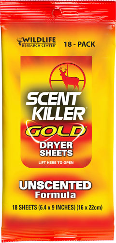 WRC Scent Killer Gold Unscented Dryer Sheets for Hunting Clothes 18-Pack