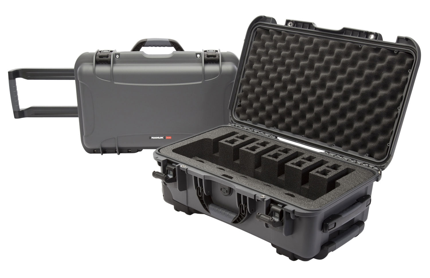 Nanuk 935 6-Up Pistol Case Graphite Resin Foam-Lined Wheeled for Up to 6 Handguns