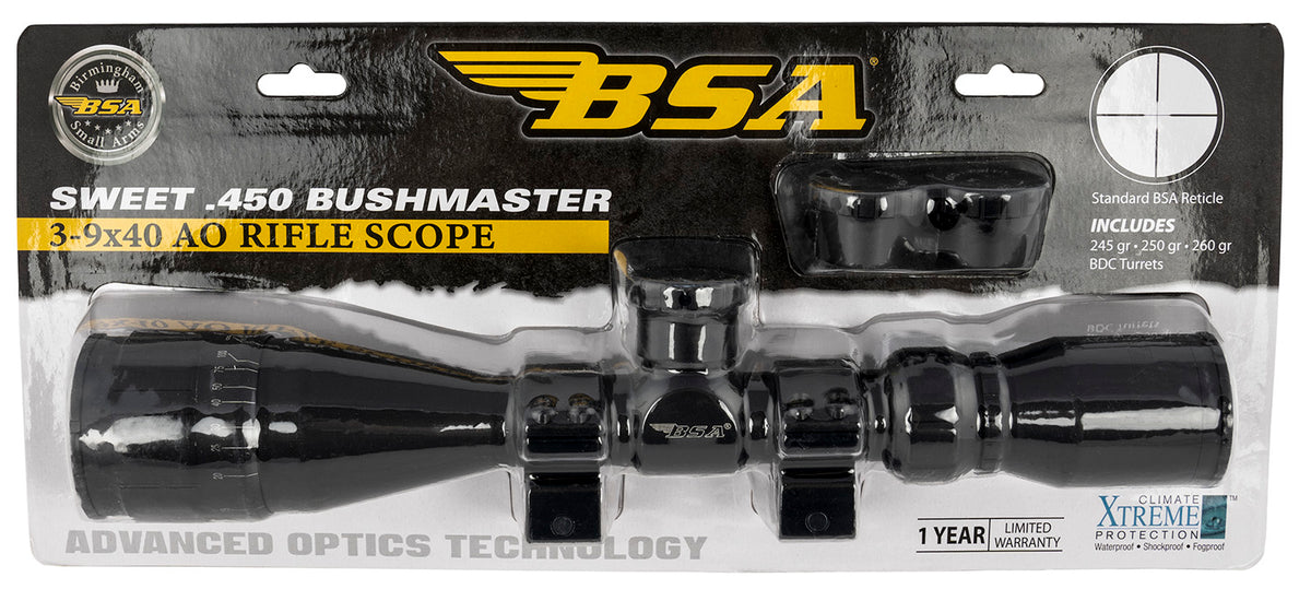 BSA Sweet 450 Bushmaster AO Black 3-9x40mm 1" Tube 30/30 Reticle Scope