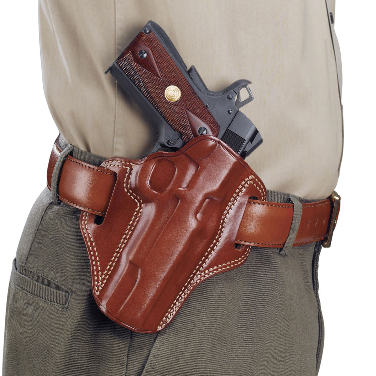 Galco Combat Master OWB Belt Holster CM800 - Glock 43/43X/Springfield Hellcat, Tan Leather, Right Hand