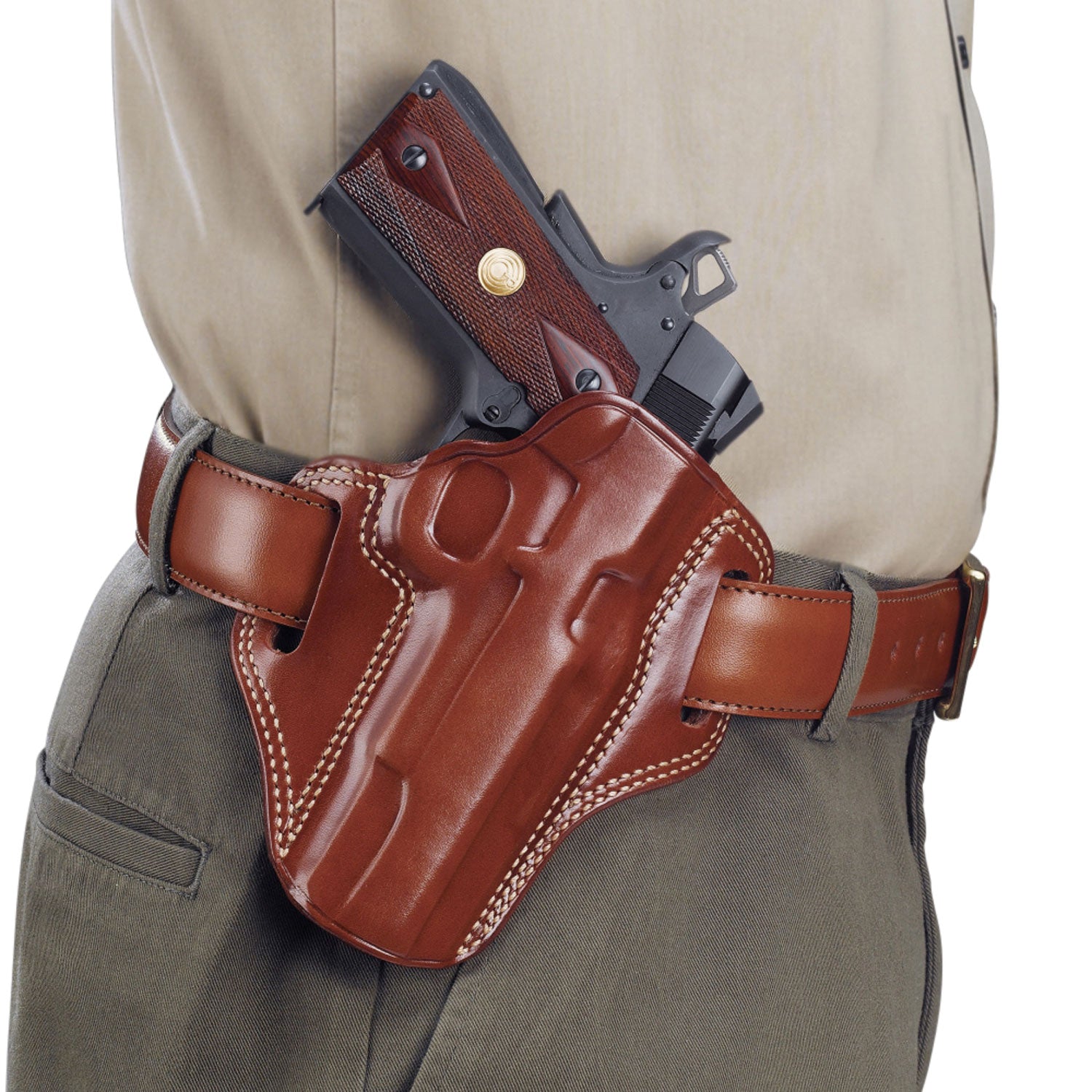 Galco Combat Master OWB Belt Holster CM800 - Glock 43/43X/Springfield Hellcat, Tan Leather, Right Hand