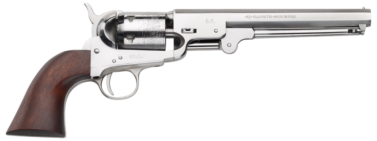 Pietta PF51OS36712 1851 Navy "Old Silver" 36 Cal 7.50" 6rd Old Silver Frame, & Octagon Barrel, Walnut Grip
