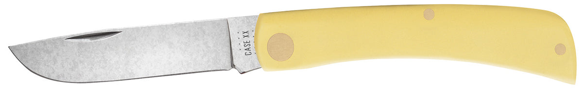 Case 00032 Sod Buster Jr. 2.80" Folding Skinner Plain Tumble Polish CV Steel Blade with Yellow Synthetic Handle