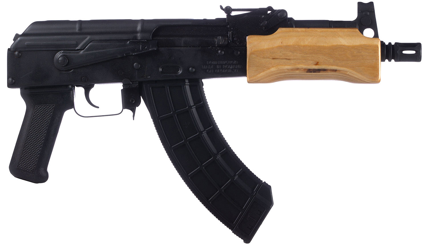 Century Arms HG2137N Draco Mini 7.62x39mm 30+1 7.75" Black Threaded Barrel, Black Steel Stamped Metal Receiver, Black Polymer Grip, Wood Handguard, Right Hand