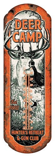 Rivers Edge Tin Thermometer - Deer Camp, 5"x17"