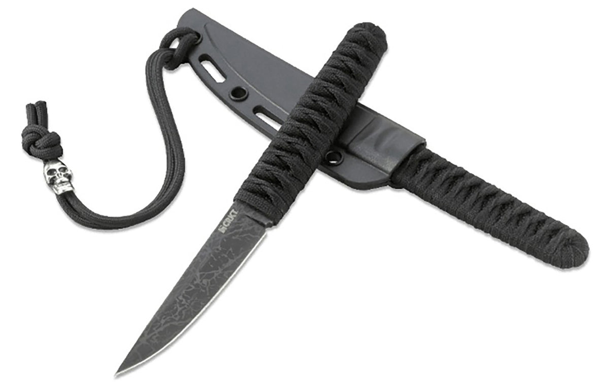 CRKT 2367 Obake Fixed Blade Knife 3.64" Plain Gray TiCN 8Cr14MoV SS Blade, Black Nylon Cord Wrapped Handle Includes Sheath