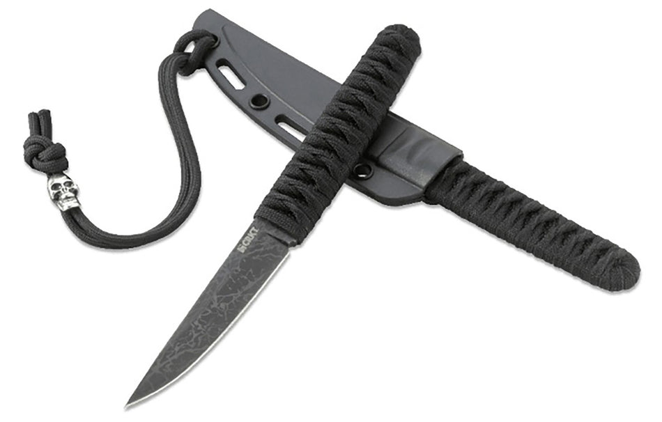 CRKT 2367 Obake Fixed Blade Knife 3.64" Plain Gray TiCN 8Cr14MoV SS Blade, Black Nylon Cord Wrapped Handle Includes Sheath