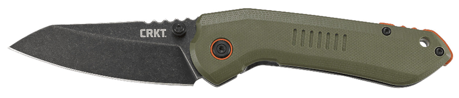 CRKT 6280 Overland Folding Knife 3" Plain Sheepsfoot Stonewashed 8Cr13MoV SS Blade, Green G10 Handle Includes Pocket Clip