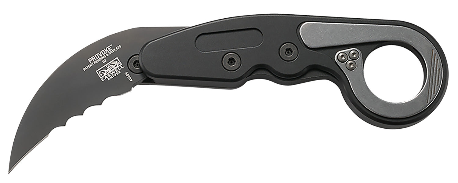CRKT 4040V Provoke Kinematic Folding Knife 2.41" Hawkbill Veff Serrated Black TiCN D2 Blade, Black Aluminum Handle