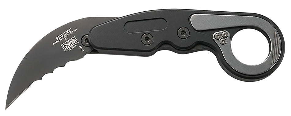 CRKT 4040V Provoke Kinematic Folding Knife 2.41" Hawkbill Veff Serrated Black TiCN D2 Blade, Black Aluminum Handle