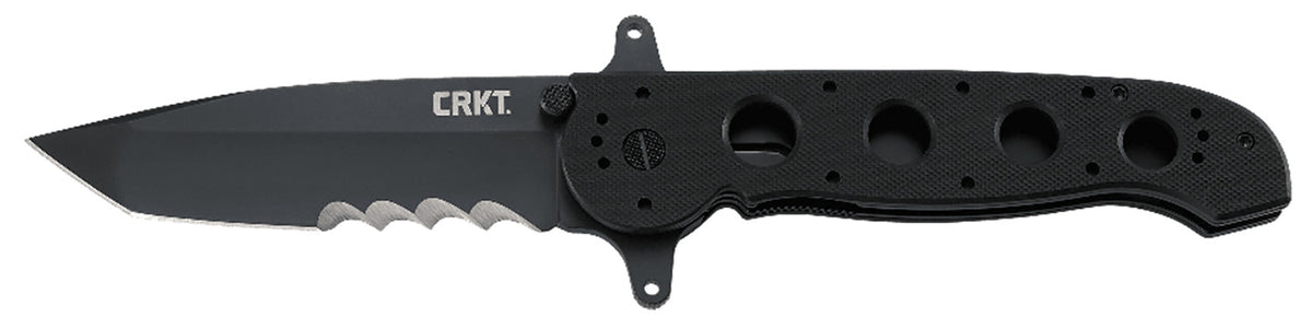 CRKT M1614SFG M16 Folding Knife 3.99" Tanto Veff Serrated Black Teflon Coated Stainless Blade, Black G10 Handle and Clip