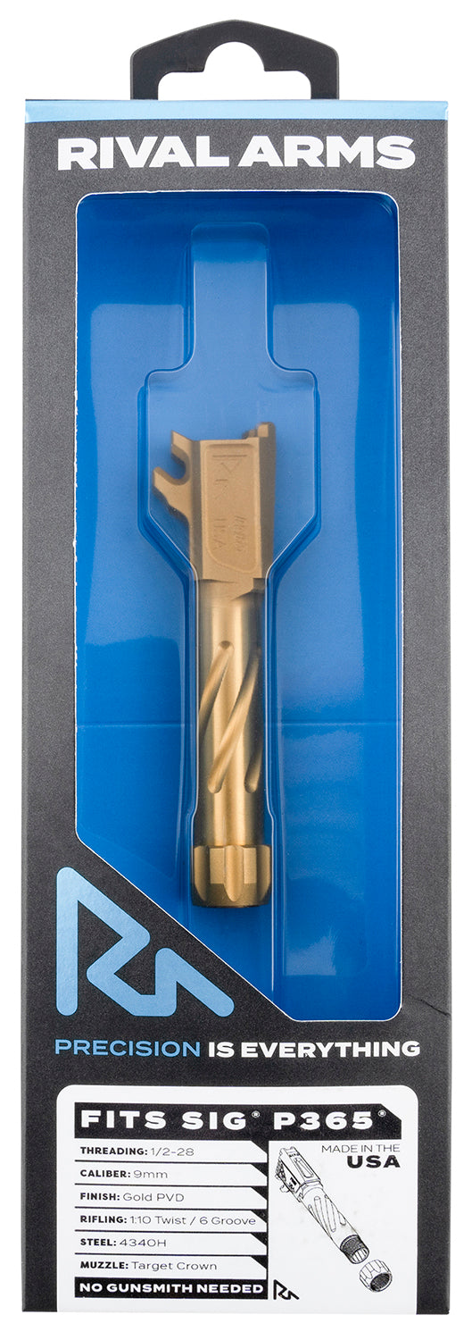 Rival Arms Precision Threaded Drop-In Barrel 9mm 3.10" Gold PVD 4340H Steel Sig Sauer P365