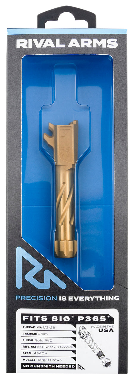 Rival Arms Precision Threaded Drop-In Barrel 9mm 3.10" Gold PVD 4340H Steel Sig Sauer P365