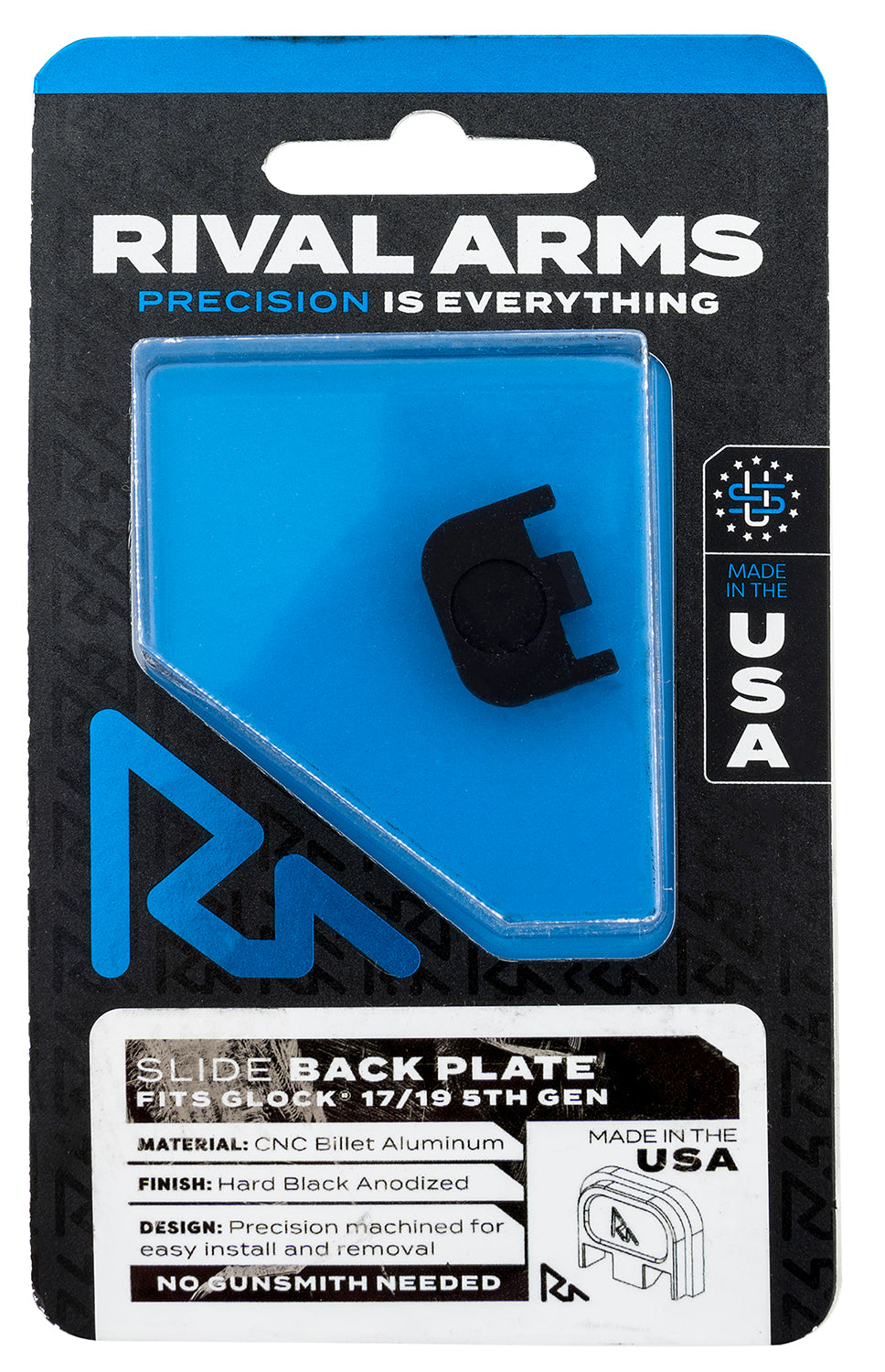 Rival Arms RA43G004A Double Stack Slide Back Cover Plate for Glock 17/19 Gen5 Black Anodized