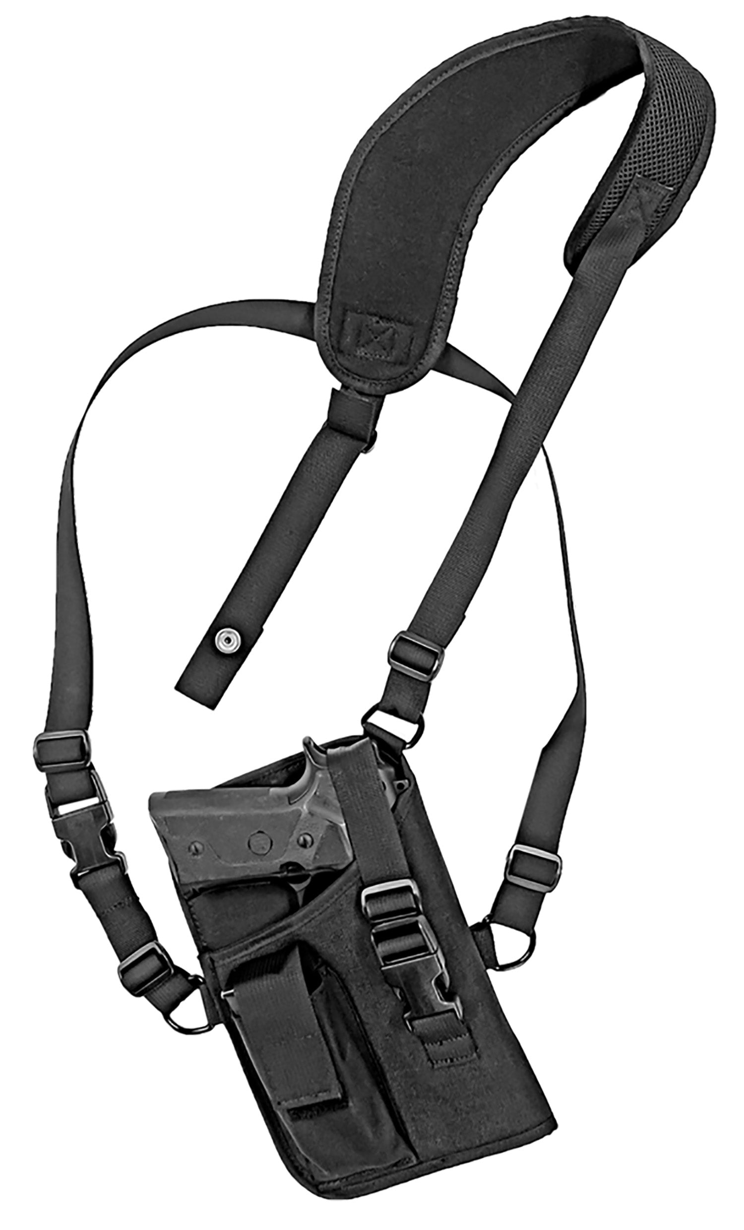 GrovTec GTHL15105R Trail Pack Black Nylon Shoulder Harness Holster Fits Large Semi-Auto Pistols 4.5-5" Barrel Right Hand