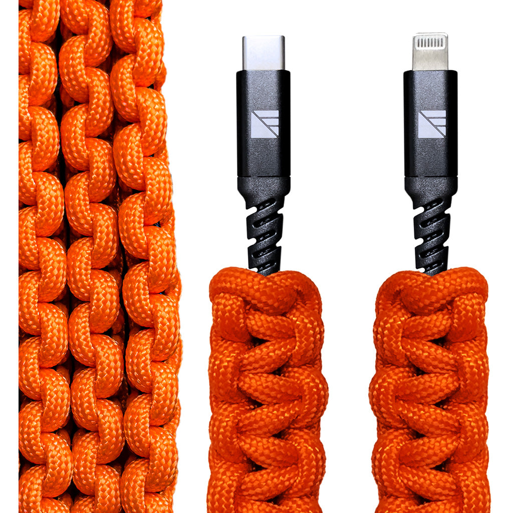 Dark Energy Lightning to USB-C Paracord Armored Cable Orange