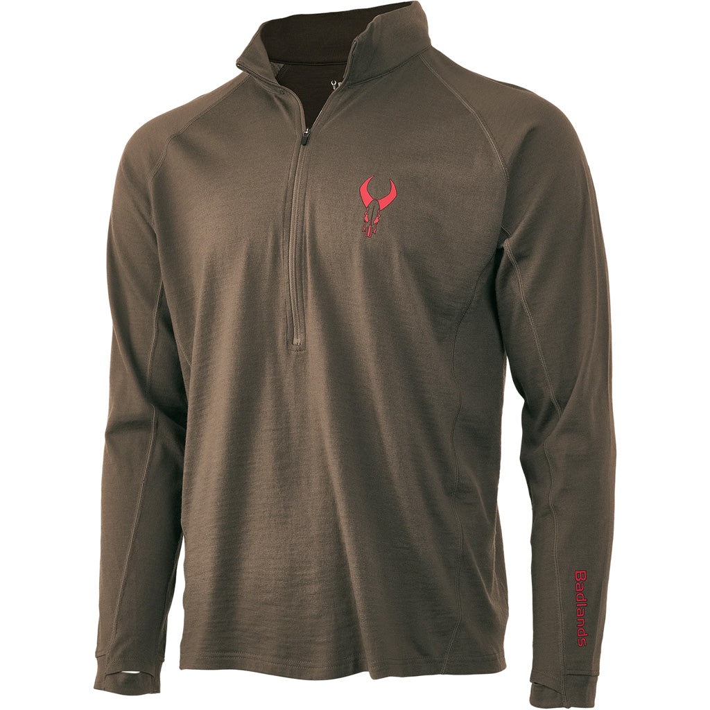 Badlands Pecora 200g Merino Wool 1/4 Zip Top Small - MUD