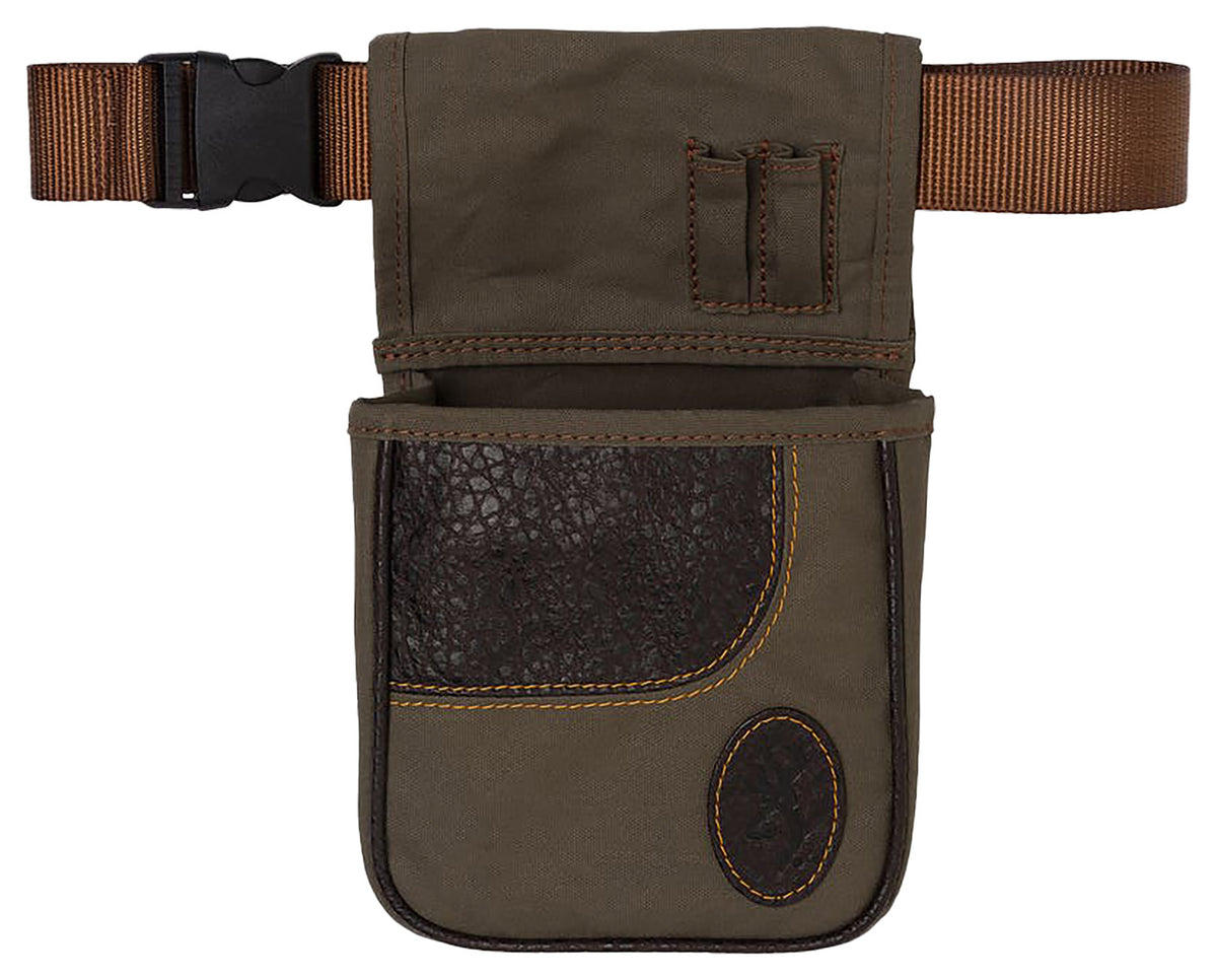 Browning 121504843 Laredo Shell Pouch Olive Canvas and Leather Quick Release Belt Mount
