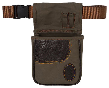 Browning 121504843 Laredo Shell Pouch Olive Canvas and Leather Quick Release Belt Mount