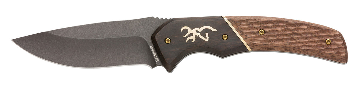 Browning Hunter Fixed Blade Hunting Knife 3.63" Black Oxide 440C SS Full Tang Jigged Walnut Handle Includes Sheath
