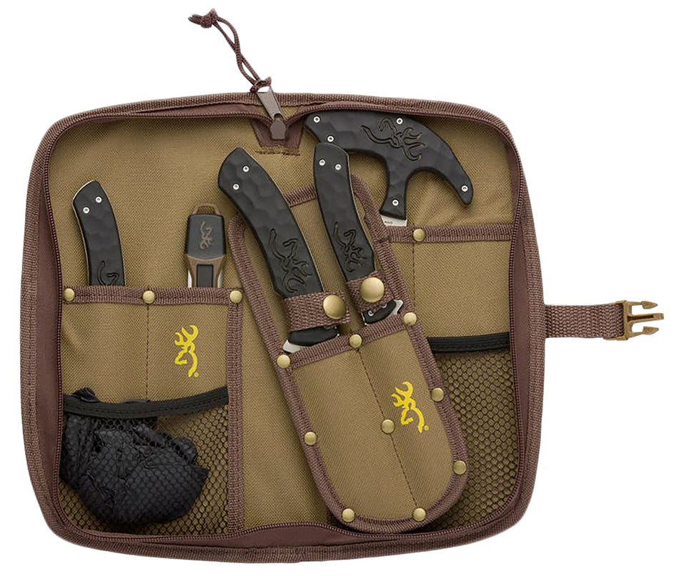 Browning Primal Combo Fixed Hunting Knife Set 6 Piece Skinner Caper Gut Tool Saw 8Cr13MoV w/Zippered Case Gloves
