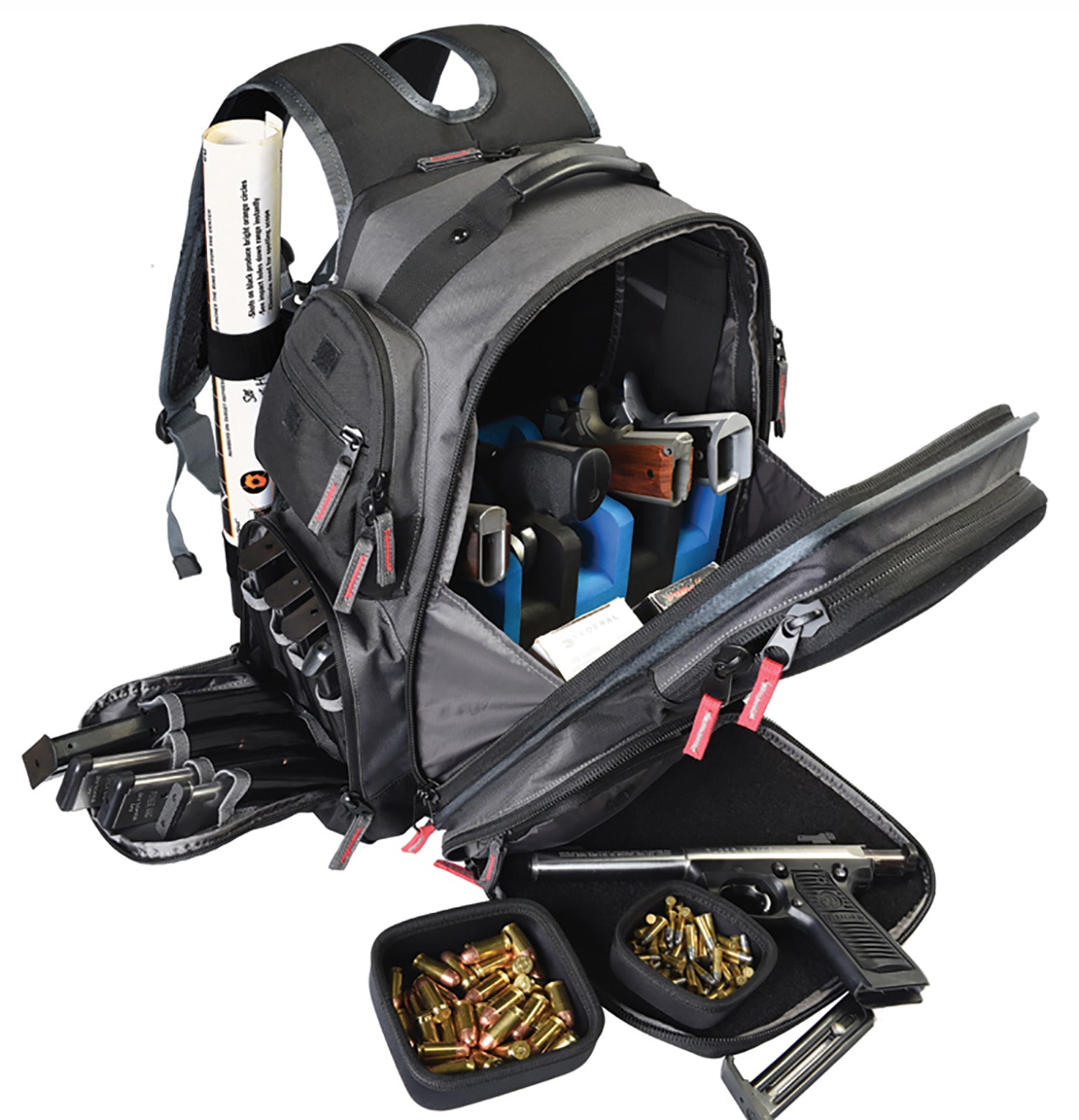 GPS 1812BPG Executive Backpack Gray 5-Handgun Capacity Visual ID Storage