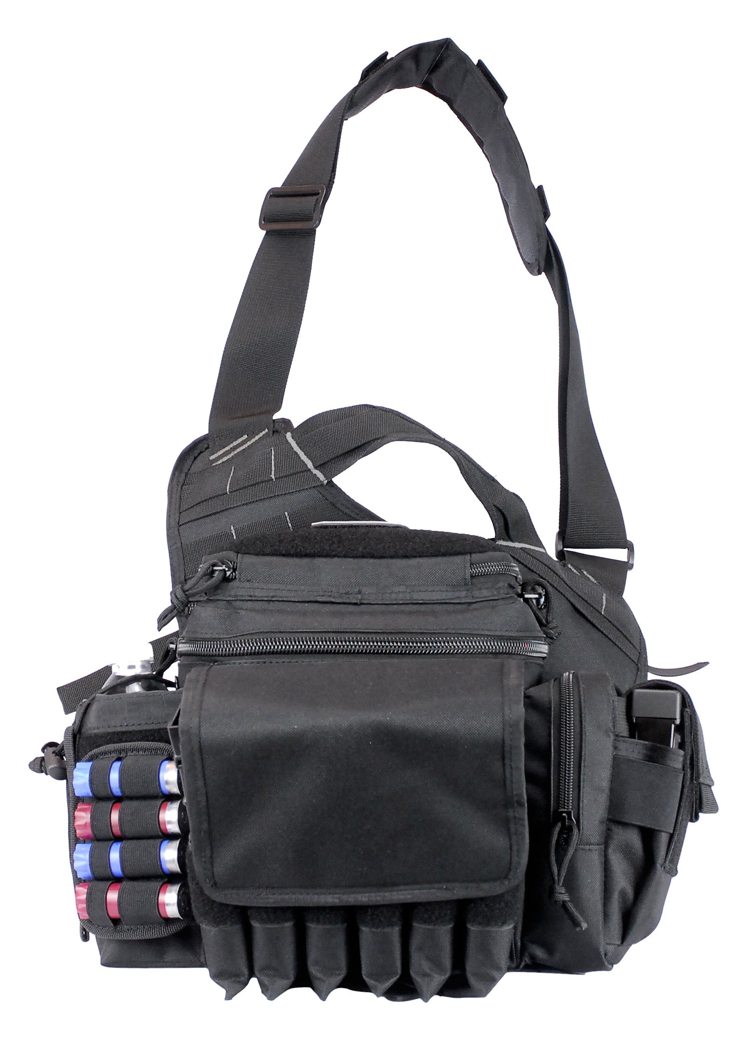 GPS Bags Rapid Deployment Sling Pack Black with 4 AR Mag Pouches, Pistol Mag Pouch and Shotgun Shell Pods