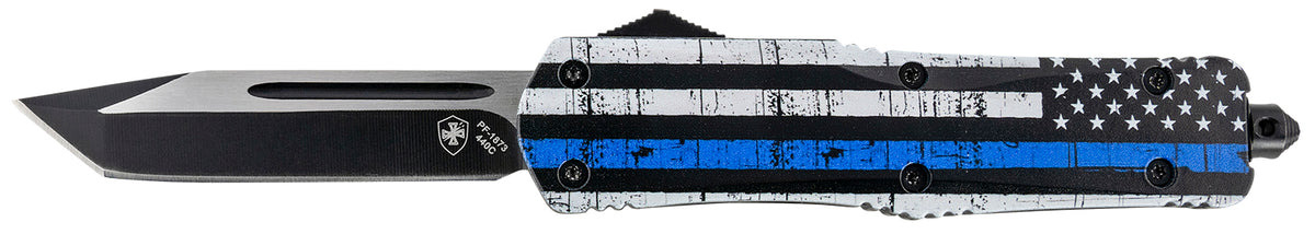 Templar Knife Gen II Back The Blue LBTB231 Large 3.50" OTF Tanto Plain Black Oxide 440C Stainless Blade w/ Glass Breaker