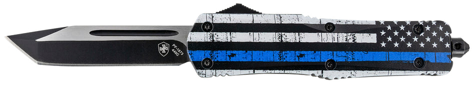 Templar Knife Gen II Back The Blue LBTB231 Large 3.50" OTF Tanto Plain Black Oxide 440C Stainless Blade w/ Glass Breaker